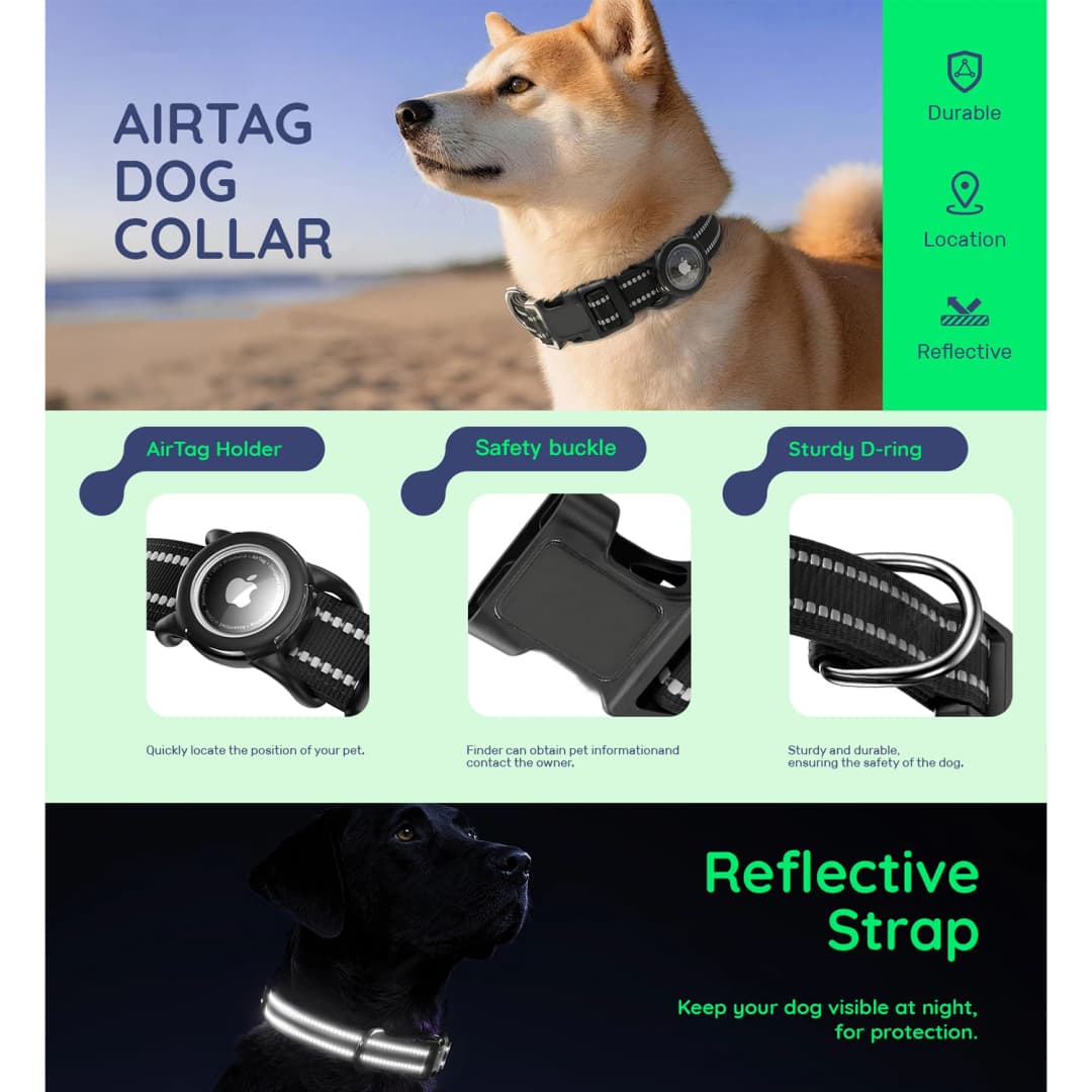 Waterproof Air Tag Dog Collar with AirTag Holder, Reflective Soft Padded & Safety Buckle, AirTag Pet Collar Adjustable for Dogs - 6