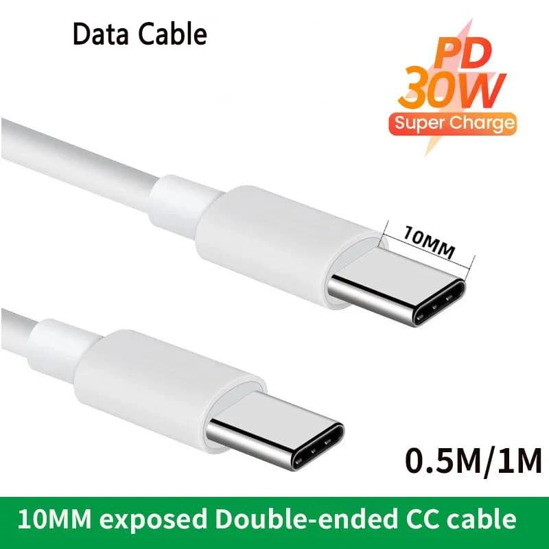 كابل بيانات شحن سريع PD30W Type C إلى Dual Type C طرف طويل 10 مم لهواتف آيفون 15/16 سامسونج هواوي شاومي كابل USB-C سريع