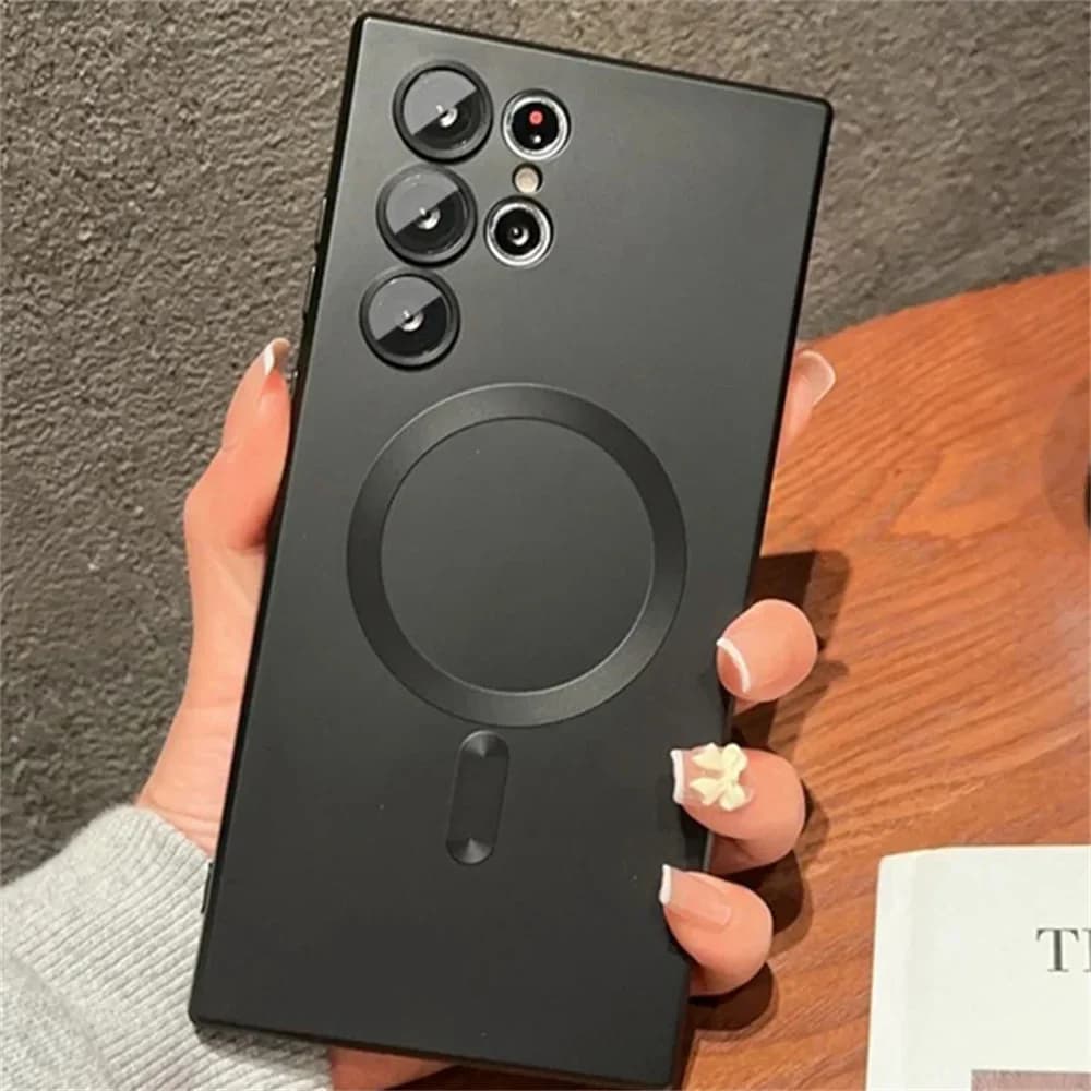 غطاء مغناطيسي فاخر غير لامع لهواتف Samsung S25 وS24 وS23 وS22 Ultra وS21 وS20 Plus، غطاء Magsafe لهاتف Samsung Note 20 Ultra