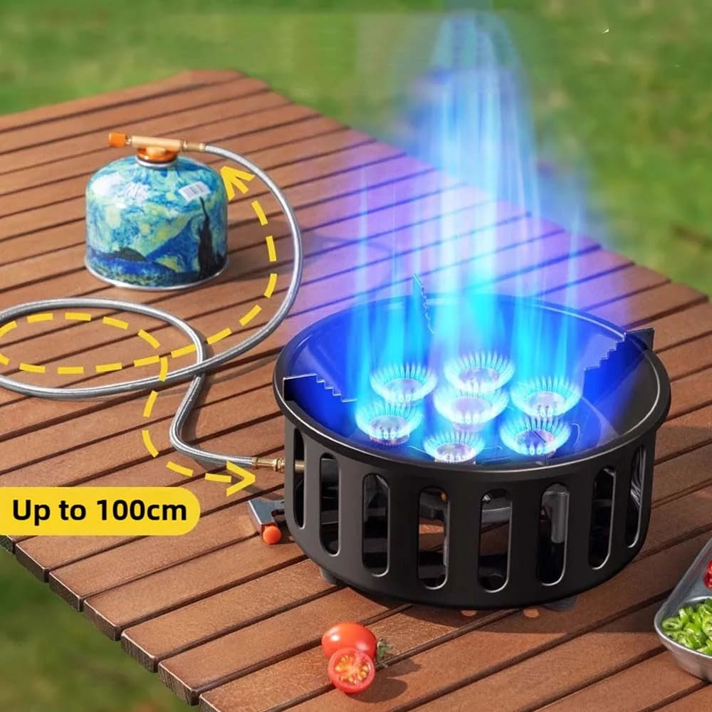 7-Core Camping Stove High-Power Strong Fire Portable Tourist Gas Burner Windproof Electronic Ignition Camping Equipment