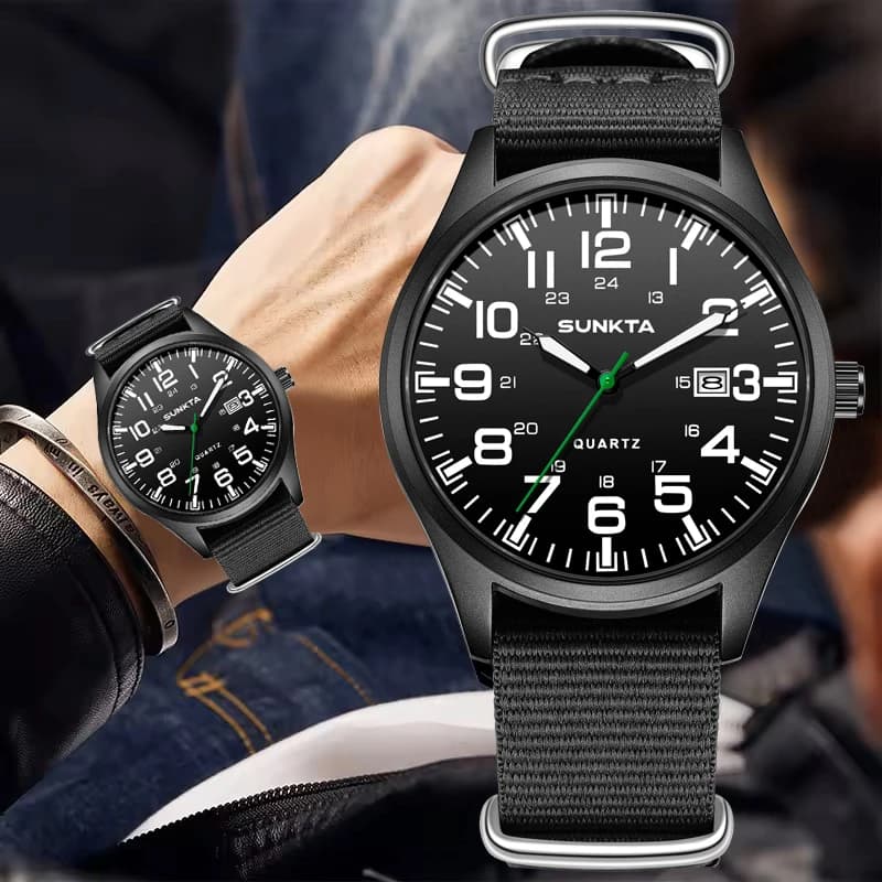 LIGE SUNKTA Fashion Luminous Watches for Men Casual Military Nylon Strap Waterproof Arabic Numerals Quartz Big Dial Watch Men