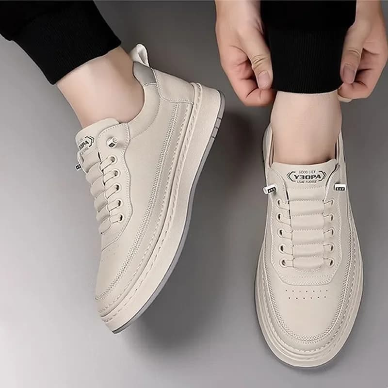 أحذية رجالية كاجوال سهلة الارتداء، جلدية، قابلة للتنفس، متعددة الاستخدامات، بلون سادة، نعل مطاطي مريح، موضة الخريف - 3