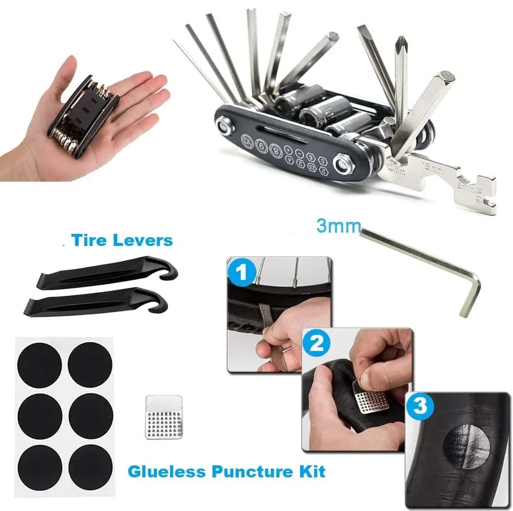 Bicycle Repair Tools Kit, Bike Accessories, Multi Tool Set with Pump Tire Patch, Portable Mountain Road BikeTire Auto Tool Set - 3