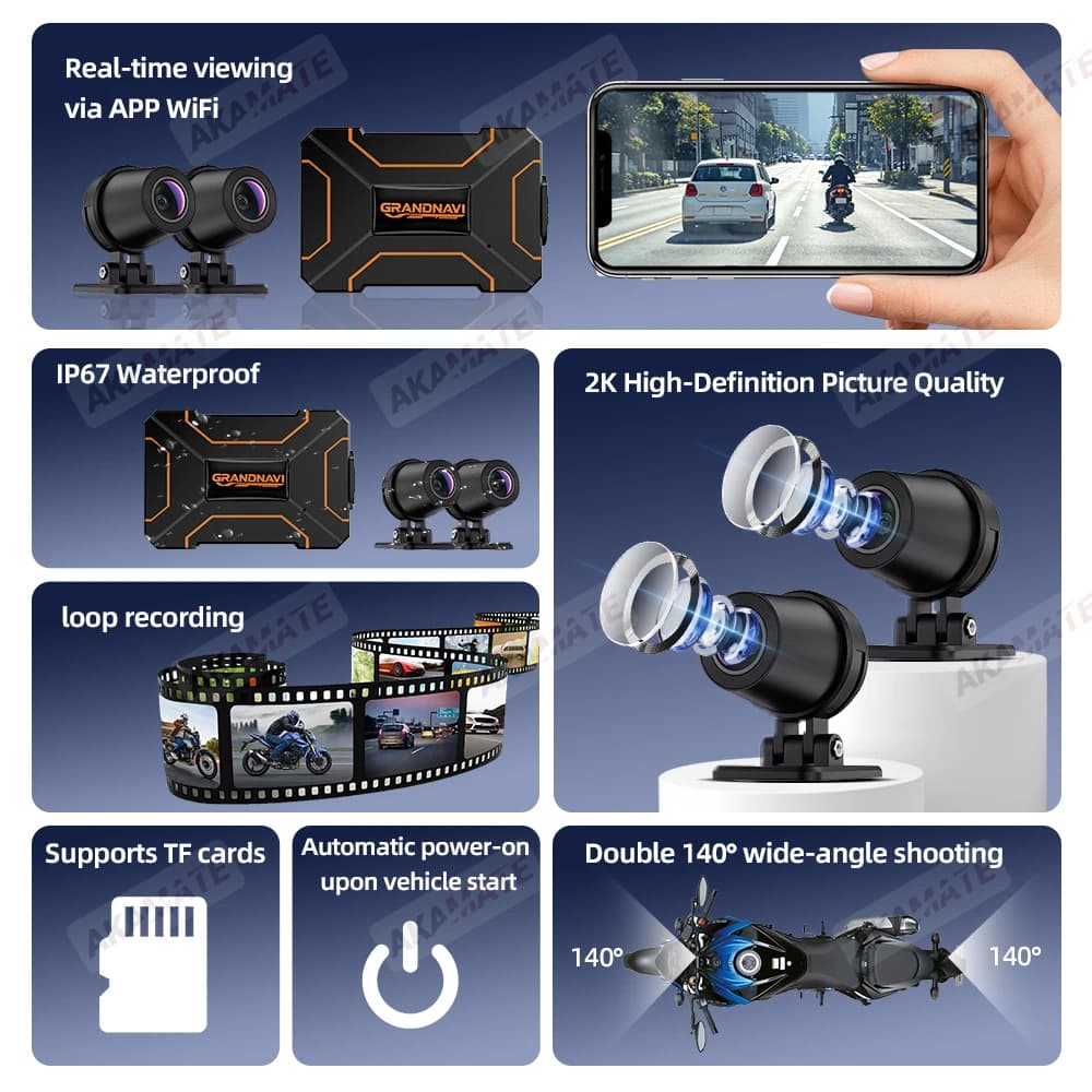 2K Dual-lens HD Waterproof Motorcycle DVR with Front and Rear 140 Widely Angle Video Recording Dash Cam  WiFi for Motorcycles - 5