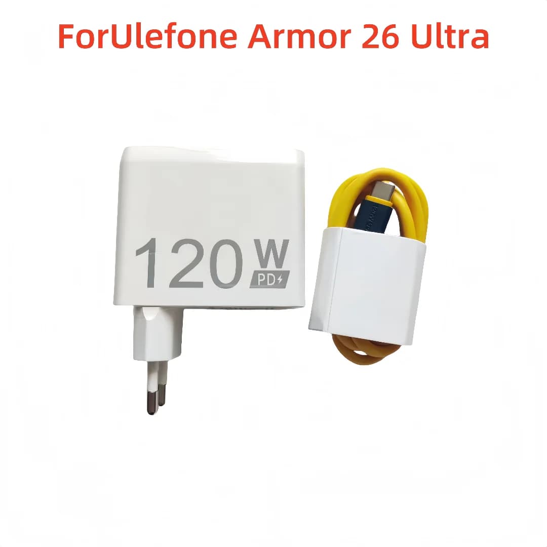 Ulefone Armor 26 Ultra Fast Charger Bundle Set with 120W EU Power Adapter and Dual Type C Cable For Ulefone Armor 26 Ultra Phone