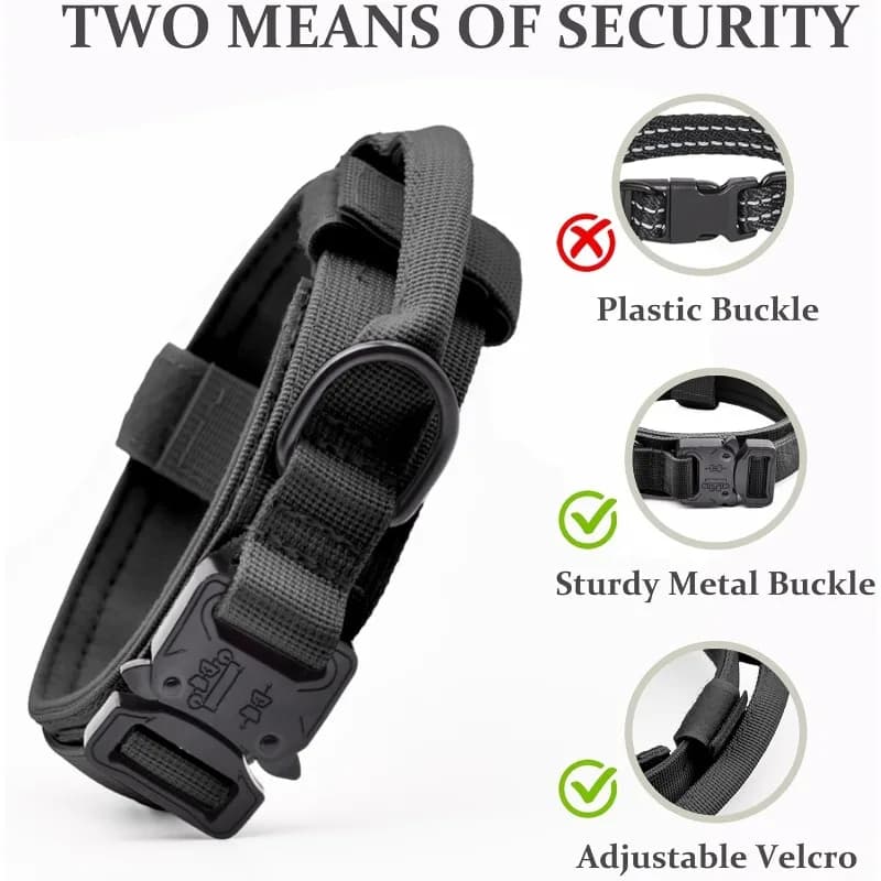Tactical Dog Collar Adjustable Military Training Nylon Dog Collar with Control Handle Heavy Quick-Release Metal Buckle for Dogs - 4