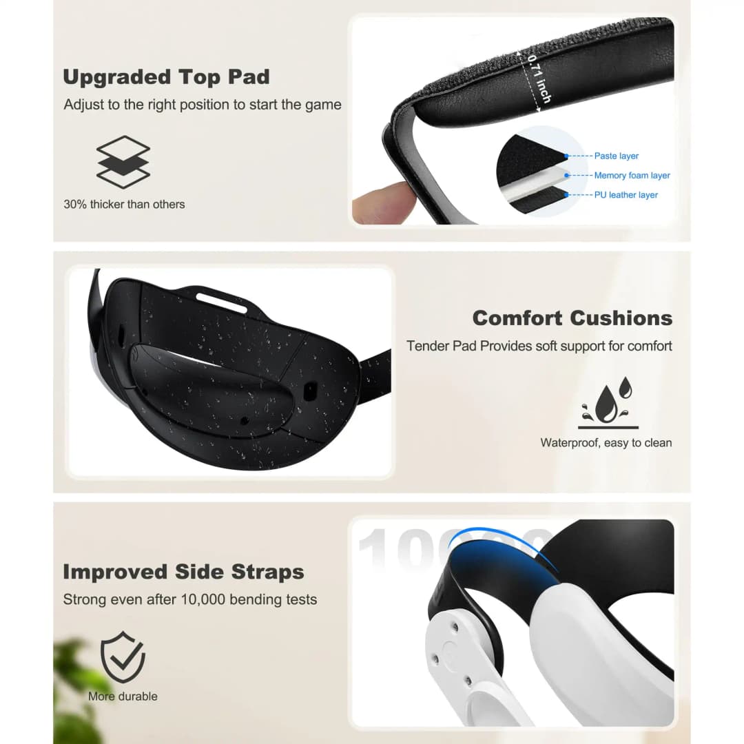 حزام رأس مريح من Beboncool لـ Meta 2/3/3S، قابل للتعديل بدقة، مع واقي قابل للقلب وتصميم قابل للغسل - 4
