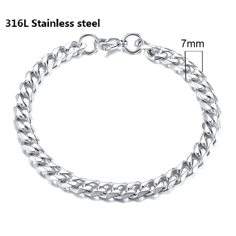 316L Stainless Steel Cuban Chain Bracelet for Men Women Figaro  Vintage Metal Viking Kpop Pulseras Emo Cute Luxury Jewelry Gift - 2