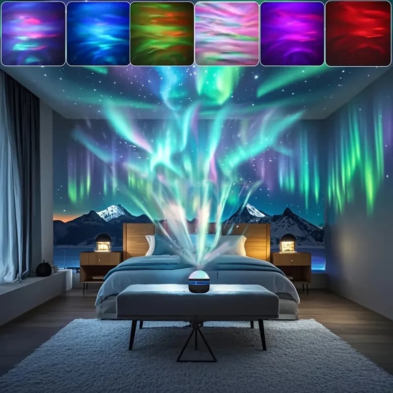 1pc Northern Lights LED Atmosphere Projector,7 Modes, Starry Rotation Projection,USB Powered,Remote Control,For Bedroom Decor - 2