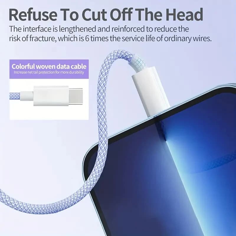 60 واط PD USB-C إلى نوع C كابل آيفون 15 16 برو سلك شحن سريع لهواوي شاومي سامسونج خط كابل بيانات النسيج الملون - 3