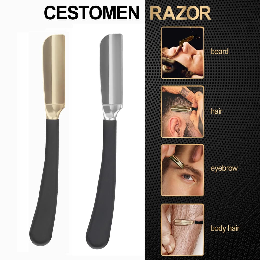 New Baber Beard Straight Edge Shaving Razor Men Hair Removal Tools Folding Zinc Alloy Safety Stainless Steel Shaver Knife Holder - 2