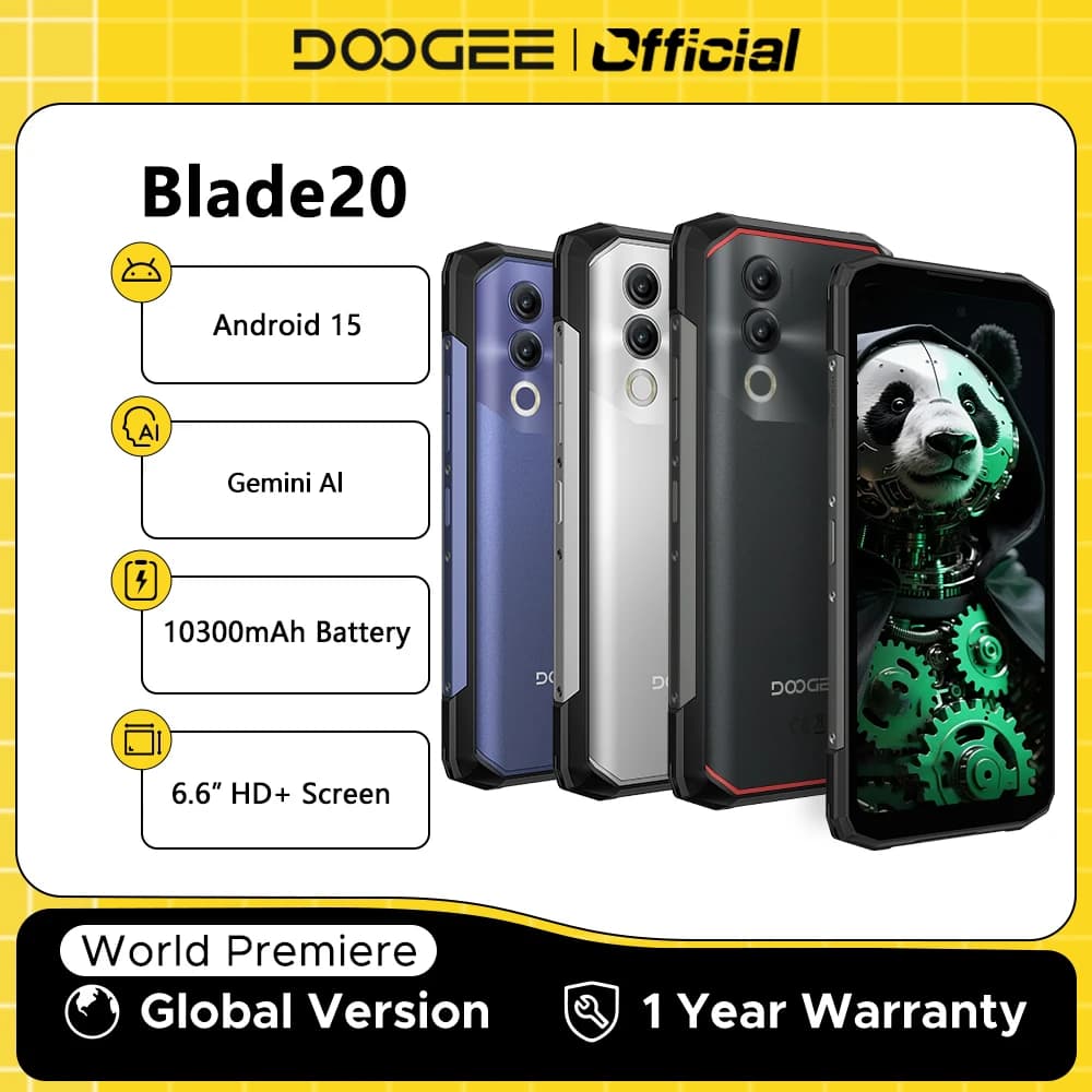 الإصدار العالمي DOOGEE Blade20 هاتف متين Gemini AI بطارية 10300mAh شاشة 6.6'' HD+ ذاكرة 4GB 128GB نظام أندرويد 15 هاتف ذكي NFC