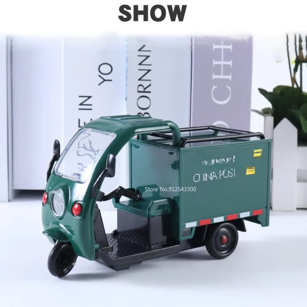 نموذج سيارة توصيل سريع ثلاثية العجلات 1/32 لعبة عجلات أمامية قابلة للتوجيه صوت وإضاءة سحب للخلف نماذج مركبات هدايا للأطفال - 6