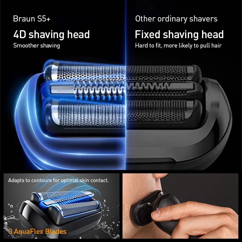 ماكينة حلاقة كهربائية براون سلسلة 5 برو 53-N20010cs SkinAir حلاقة لطيفة AutoSense طاقة متكيفة رأس عائم 4D للحلاقة الجافة والمبللة - 4