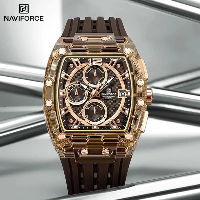 ساعات NAVIFORCE عالية الجودة للرجال بسوار سيليكا مقاومة للماء حتى 50 متر ساعة رياضية رجالية كاجوال كوارتز بعرض التاريخ كرونوغراف رجالي