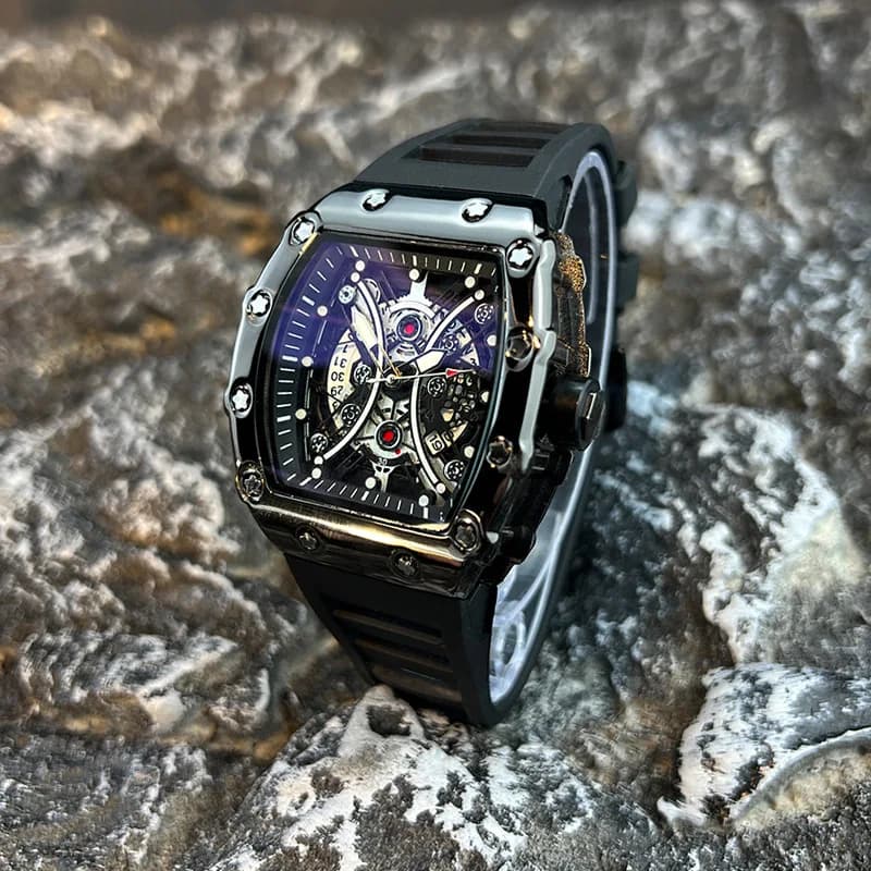 ساعة رجالية فاخرة بعلامة تجارية فاخرة بمينا برميل نبيذ أنيقة بتوهج ليلي ساعة رياضية بتقويم L146 - 2