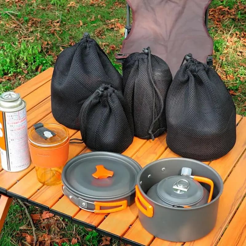 حقائب تخزين تخييم خارجية واقية محمولة حقيبة أدوات طعام نزهة شبكة حقيبة جيب برباط منظم أدوات مائدة أكواب ماء للشواء - 5