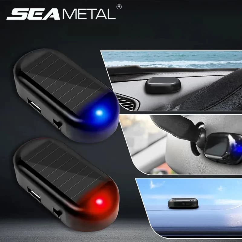 SEAMETAL 1/2PCS Solar Powered Simulated Dummy Alarm Light Wireless Car Fake Security Light Warning Lamp Anti Theft LED Flashing