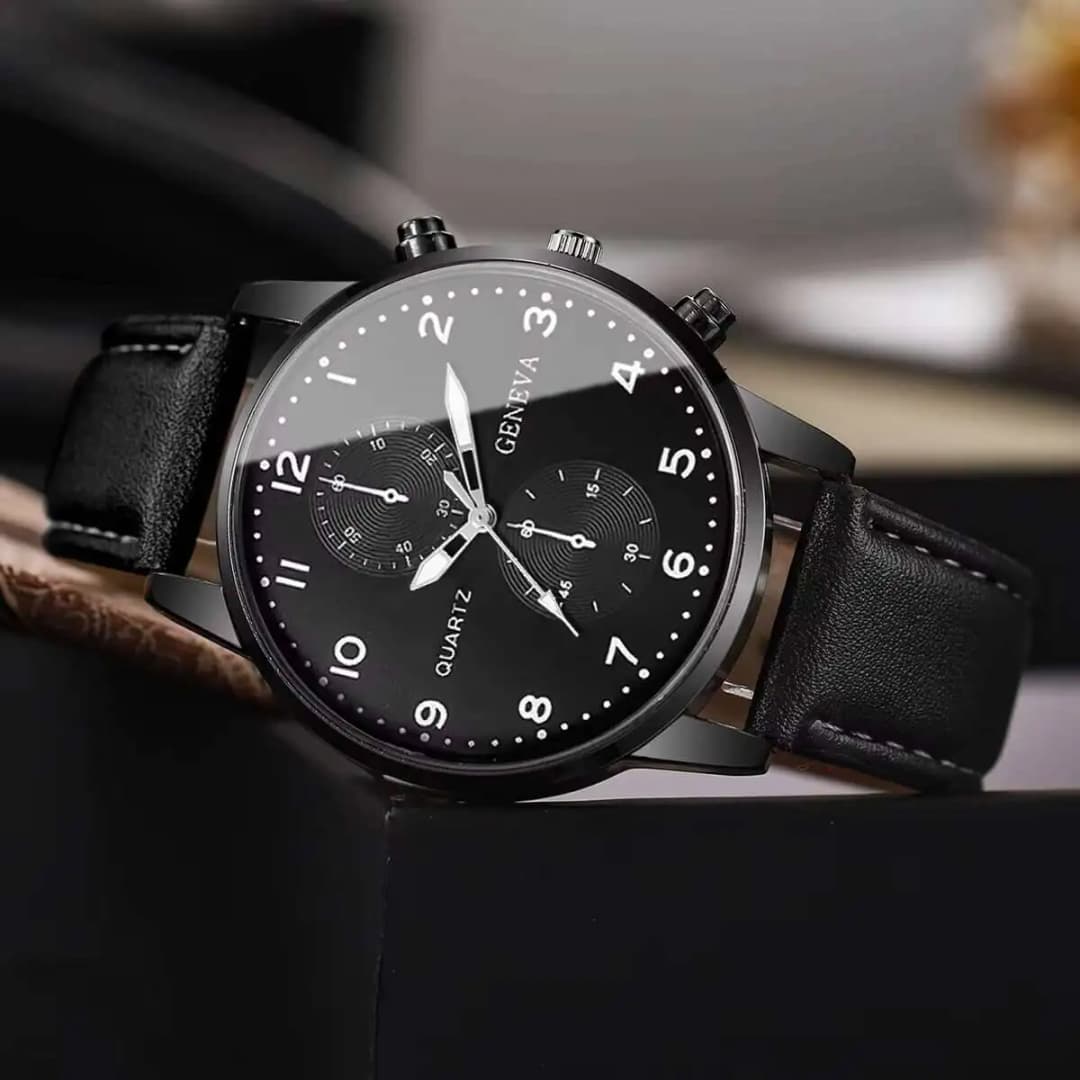 مجموعة ساعات عمل للرجال من قطعتين، ساعة كوارتز تناظرية بحزام جلد أنيق، ريلوج هومبر (بدون علبة) - 5