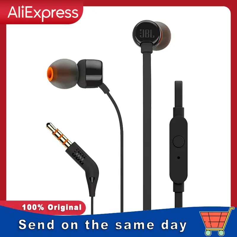 JBL TUNE 110 3.5mm Wired Earphones T110 Stereo Music Deep Bass Earbuds Sports Headset In-line Control Handsfree with Microphone