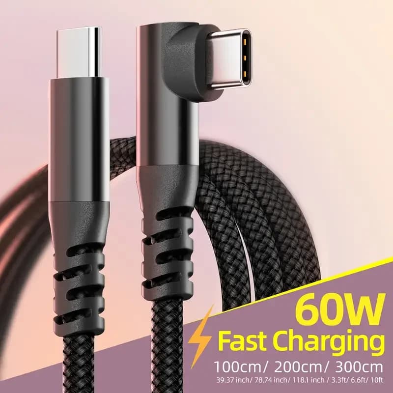 كابل USB C من LAIHONEN بطول 1 متر/2 متر/3 متر/10 قدم لنقل البيانات وشحن سريع 60 واط PD لهاتف آيفون 15 و15 بلس و15 برو ماكس - 4