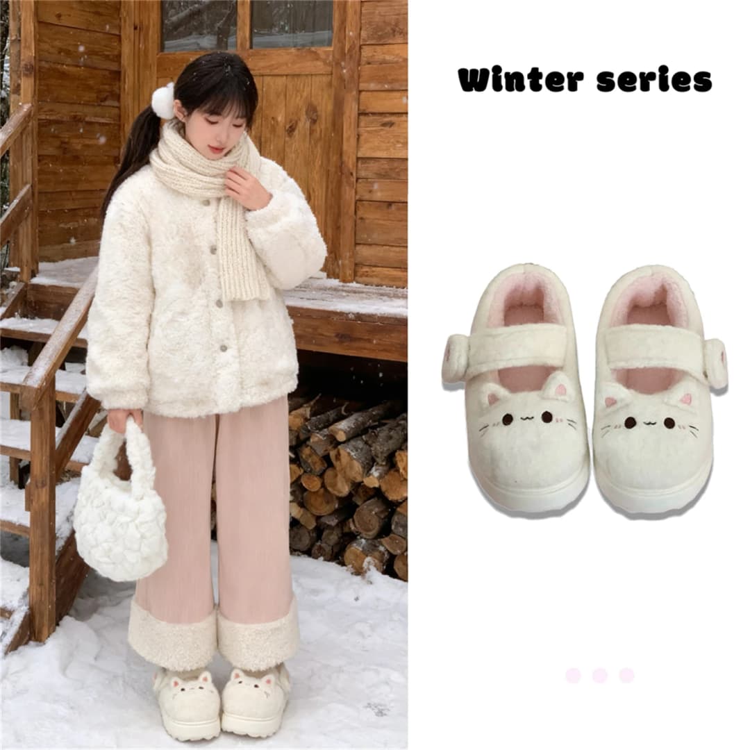 Cute Little  Claw Lolita Shoes Winter Anti-Slip Outdoor Magic Tape Mary Janes Cotton Bean Shoes Women Casual round Toe - 2