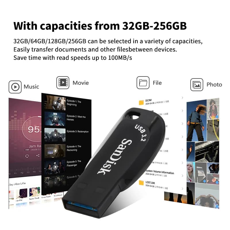 محرك أقراص فلاش SanDisk Ultra Shift USB 3.2 بسعات 32GB و64GB و128GB و256GB محمول للكمبيوتر ذاكرة أصلية U Disk - 5