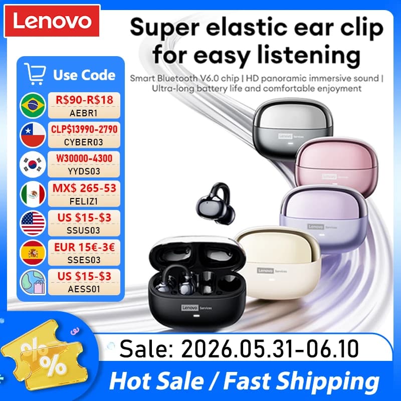 اختيار سماعات أذن Lenovo LE302 OWS مشبك أذن سماعات أذن لاسلكية منخفضة الكمون مكالمة HD سماعات بلوتوث موسيقى HiFi رياضية عصرية