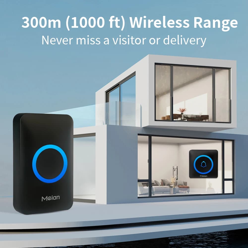 جرس باب ذكي من Meian للمنزل، أمان لاسلكي، مقاوم للماء IP65، 60 نغمة، 5 مستويات صوت قابلة للتعديل - 2