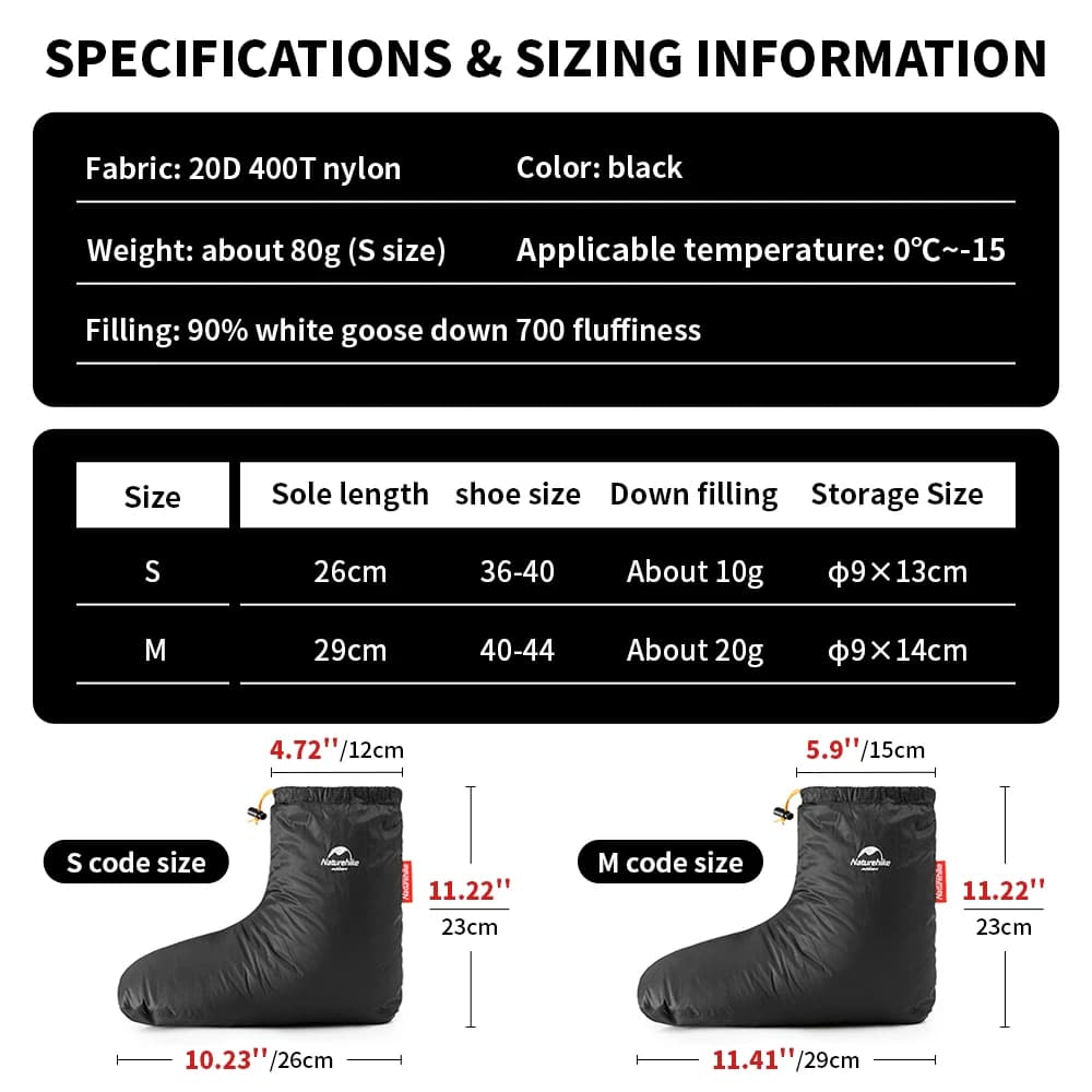 Naturehike Goose Down Socks Water-resistant Windproof Outdoor Thermal Feet Cover Winter Warm Goose Down Boots Unisex Lightweight - 5