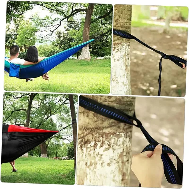 Correias de poliéster reforçado para acampamento ao ar livre Black Hammock Straps 5 Ring alta carga-rolamento farpado 2pcs - 3
