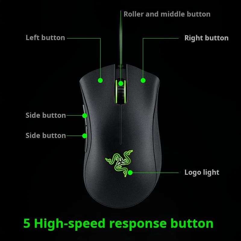 ماوس Razer DeathAdder أساسي سلكي أصلي للألعاب 6400DPI مستشعر بصري 5 أزرار مستقلة للابتوب حاسوب - 2