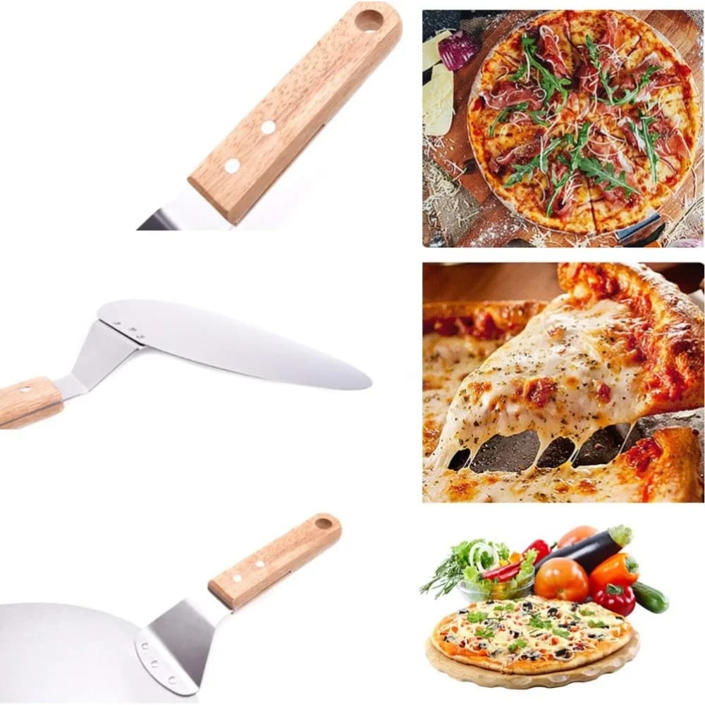 10/12inch Pizza Peel with Wooden Handle  Pizza Lifter and Stainless Steel Spatula for Baking Non-Slip Pizza Server Tray - 3