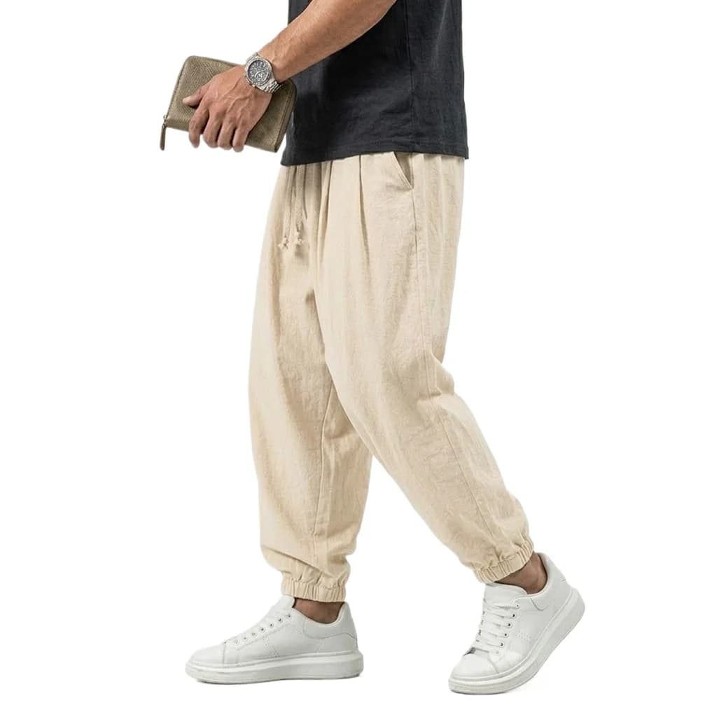 Korean Linen Pants Men's Cotton Trousers Gym Man Work Casual Pants Autumn Loose Harem Pants Spring Drawstring Streetwear Man - 5