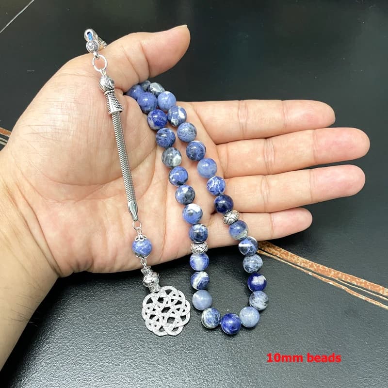 أساور الباشان-التسبح الطبيعية للرجال والنساء ، أساور مطرزة ، قلب حب ، حبات زرقاء ، تمدد ، شفاء ، صلاة بوذية - 2