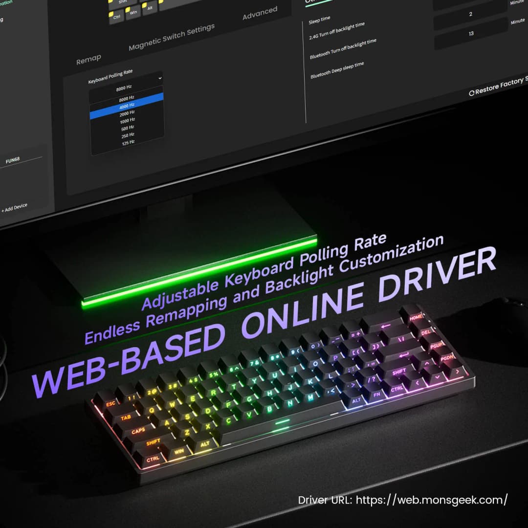 Akko MonsGeek FUN68 FUN60 PRO & MAX HE لوحة المفاتيح المغناطيسية 60% 65% لوحات مفاتيح الألعاب الزناد السريع 8K لوحة المفاتيح المخصصة ألعاب الرياضات الإلكترونية - 5