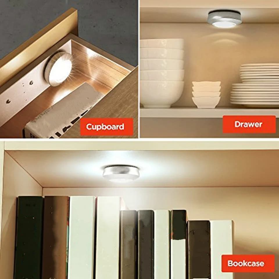 Wardrobe Bedroom Staircase Mini Stonego Touch Night Light Kitchen Wireless LED Cabinet Light Battery Powered Closet Light - 3
