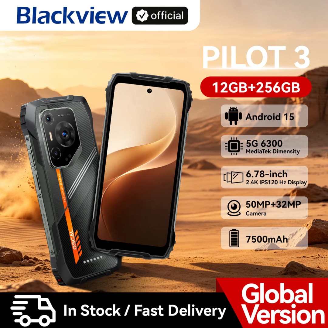 هواتف بلاكفيو أوسكال بايلوت 3 5G الذكية المتينة بتقنية الذكاء الاصطناعي MTK 6300، شاشة 6.78 بوصة بدقة 2.4K ومعدل تحديث 120 هرتز، ذاكرة 12 جيجابايت و256 جيجابايت، بطارية 7500 مللي أمبير في الساعة