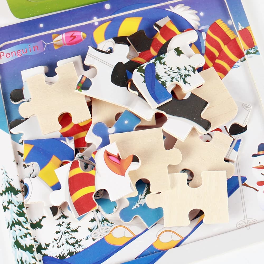 20piece Wooden Puzzle Cartoon Animals Car Letter Number Pattern Jigsaw Puzzles Game Kids Educational Learning Toys for Children - 6