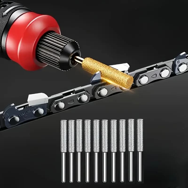10-Piece Diamond Chainsaw Sharpener Set, Titanium-Coated Corundum Grinding Bits, Rotary Tool Burr Stone Files Suitable for Chainsaws, Jade, Glass, Metal, Wood Sharpening -