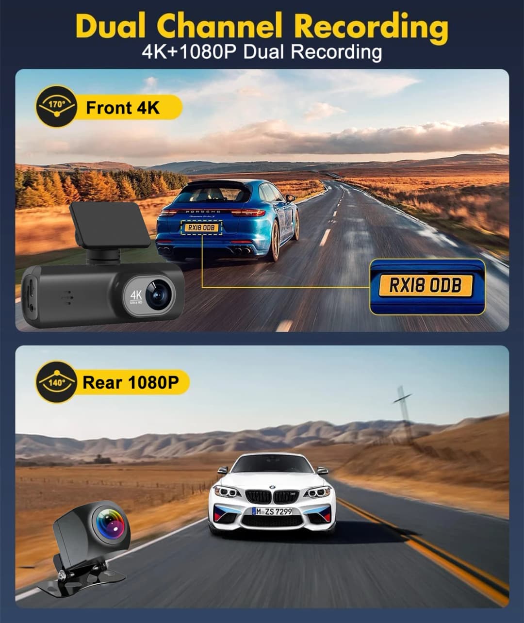 Soam Dash Cam 4K+1080P Dual-channel Dash Car Camera Recorder With GPS WiFi Car DVR 24H Parking Monitor Black Box - 4