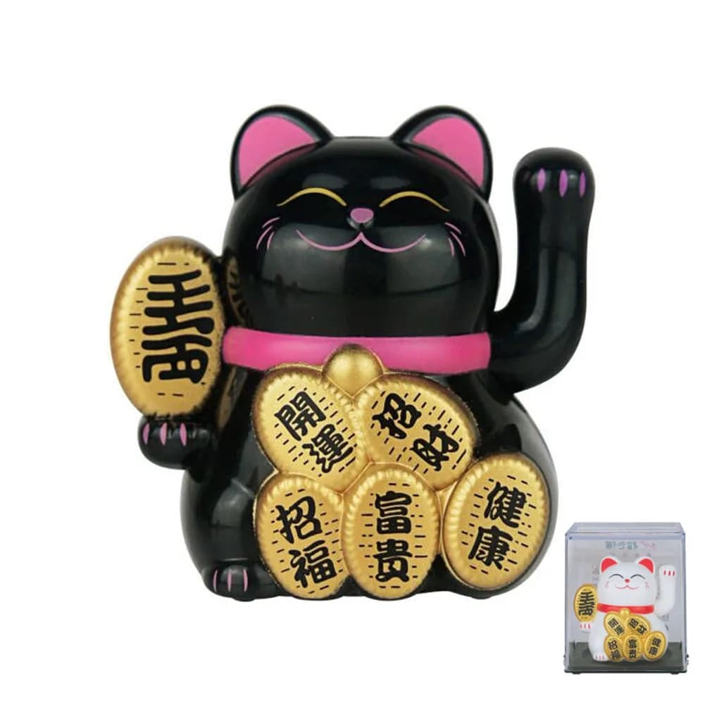 2inch Solar Powered Maneki Neko Lucky Cat  For Home Office Car Decoration Birthday Gift Welcoming Waving Hand Beckoning Fortune - 5