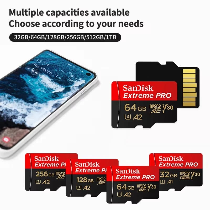 بطاقة ذاكرة مايكرو SD الأصلية من سان ديسك سعة 512 جيجابايت و256 جيجابايت و128 جيجابايت و64 جيجابايت، بطاقة فلاش من الفئة A1-10 UHS-1 - 6