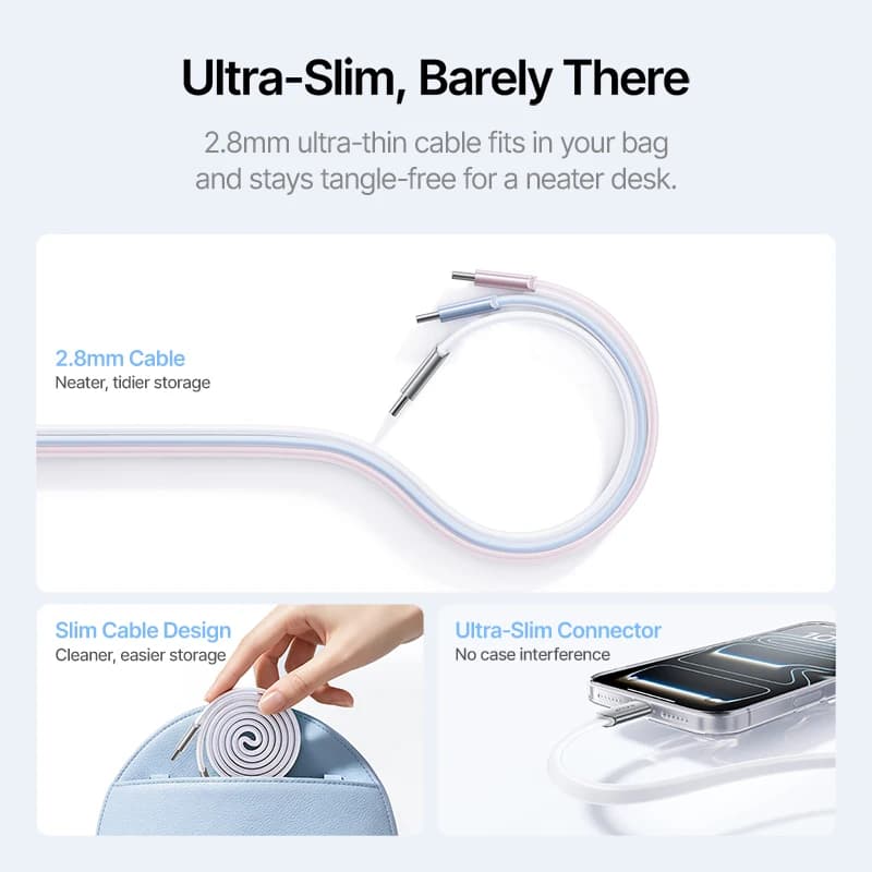 Baseus 240W Ulta-Slim USB C Cable for iPhone 17 16 15 Plus Pro Max 5A PD 3.0 Fast Charging Charger Cord for Samsung,Xiaomi Cable - 2