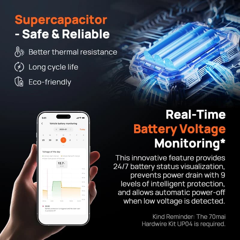 كاميرا سيارة 70mai Dash Cam 4K Omni X800 إصدار عالمي IMX678 رؤية كاملة 360° سوبر كاباسيتور مدمج GPS ADAS مراقبة وقوف السيارات 24 ساعة - 4