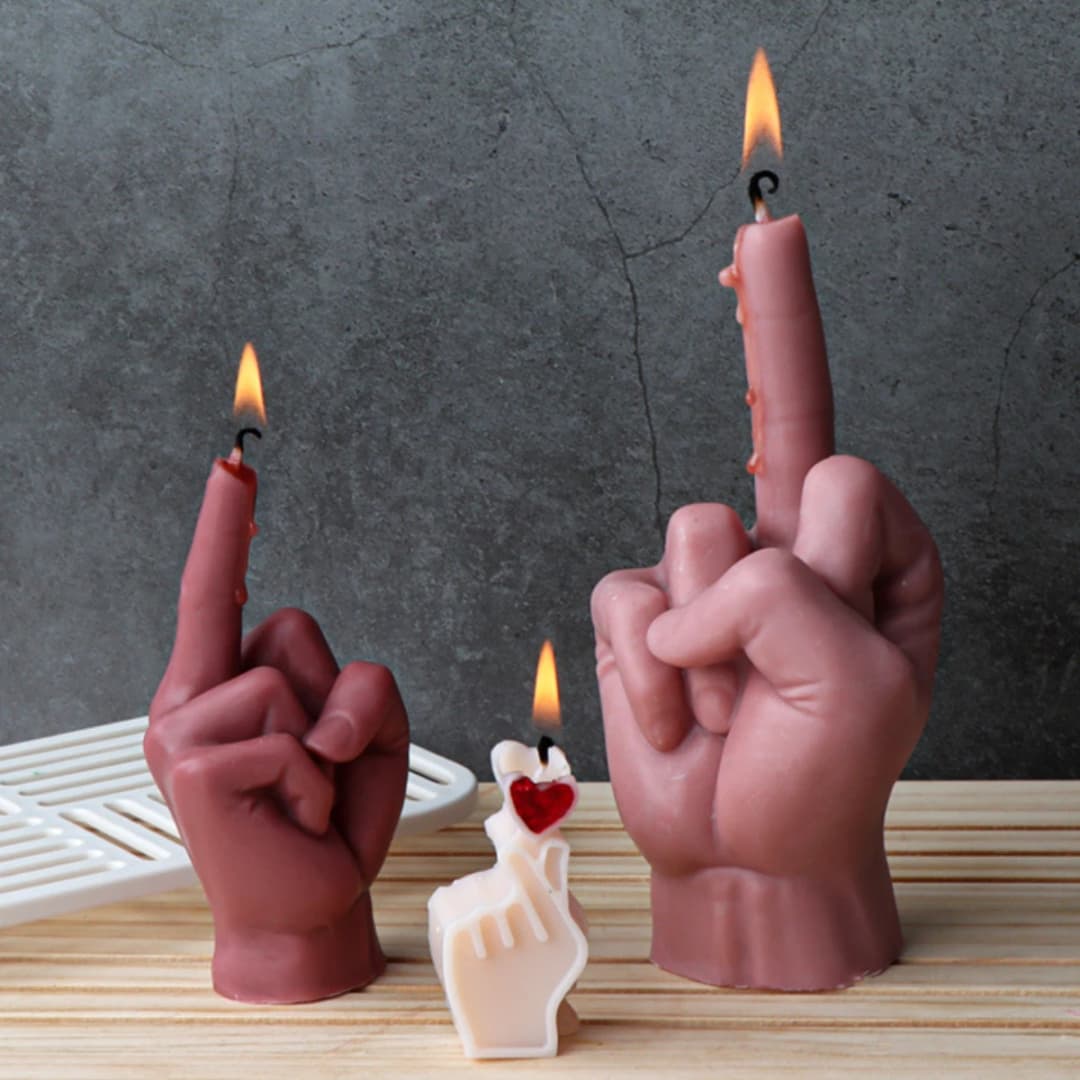 Creative Love Middle Gesture Candle Making Set Human Hand Heart Finger Soap Resin Silicone Mould Chocolate Desk Decor Gag Gifts - 6