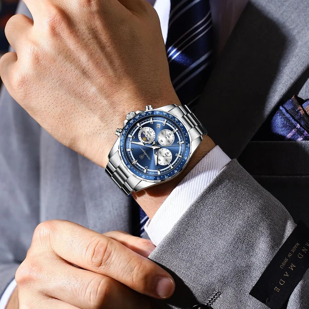 POEDAGAR Luxury Sport Watch For Men Waterproof Luminous Date Chronograph Man Wristwatch Stainless Steel Men's Quartz Watches+Box - 5