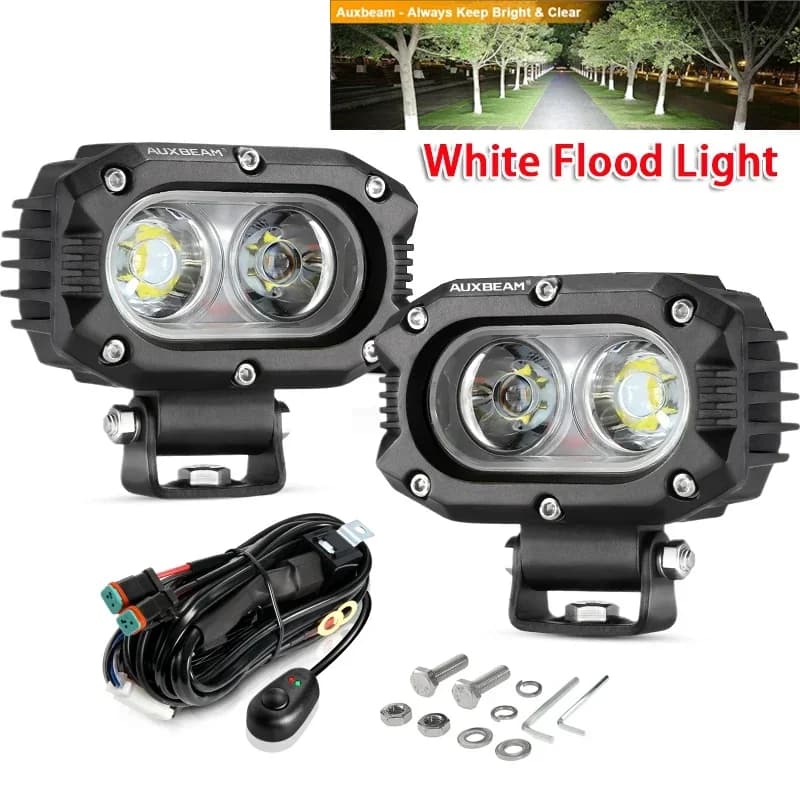 AUXBEAM مصباح قيادة LED مربع 4 بوصة إضاءة عمل مع تسخير لشاحنة بيك أب للطرق الوعرة (ضوء غامر/بقعة) - 6