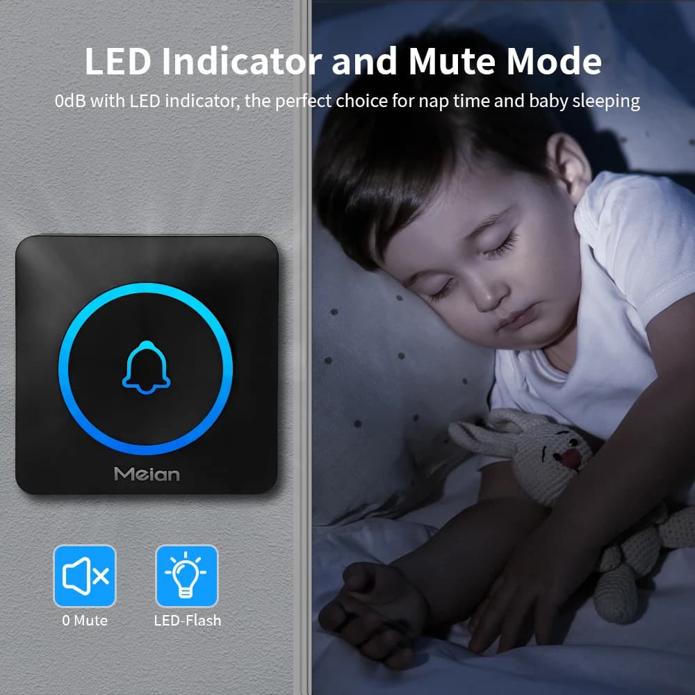 جرس باب ذكي من Meian للمنزل، أمان لاسلكي، مقاوم للماء IP65، 60 نغمة، 5 مستويات صوت قابلة للتعديل - 4