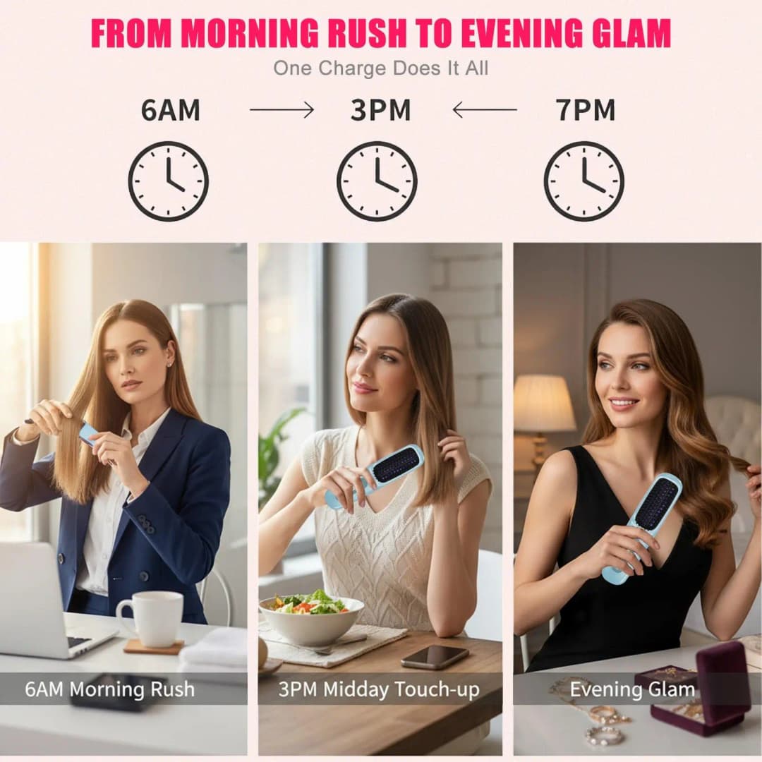 USB Charging Portable Hair Straightener Brush, Cordless Straightening Comb LED Display & Ceramic Coating, Ionic Technology - 5